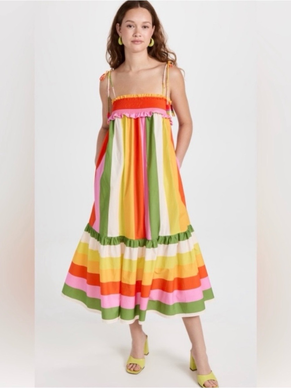 FARM Rio Multicolor Striped Maxi Dress in Pink, Orange, Yellow, Green